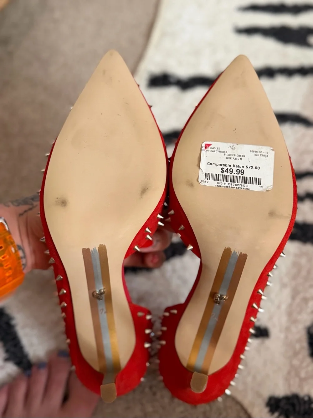Sam Edelman Red Suede Pointed-Toe Stud Heels - Picture 5 of 6